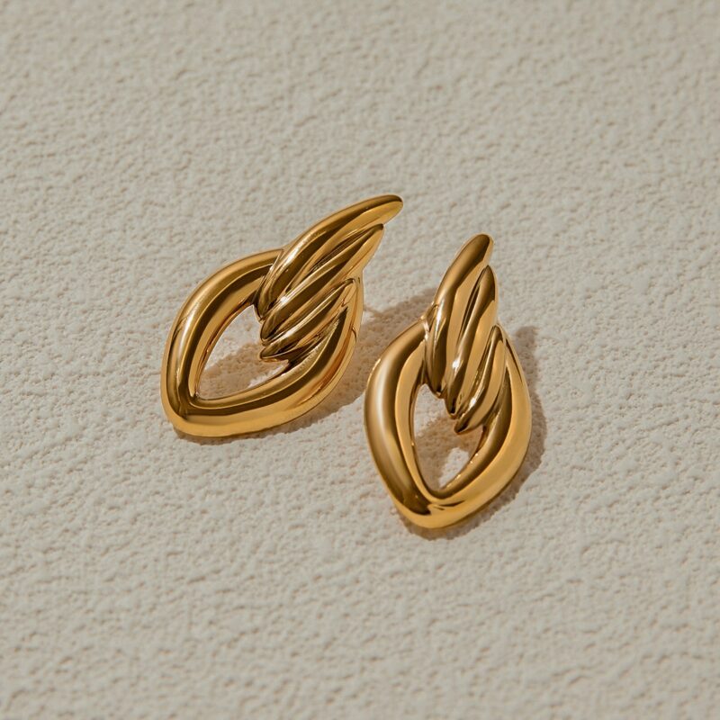 18K Gold Stainless Steel Simple Smooth Surface Stud Earrings - Image 2