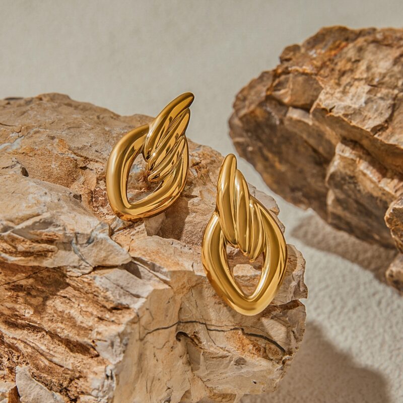 18K Gold Stainless Steel Simple Smooth Surface Stud Earrings - Image 4