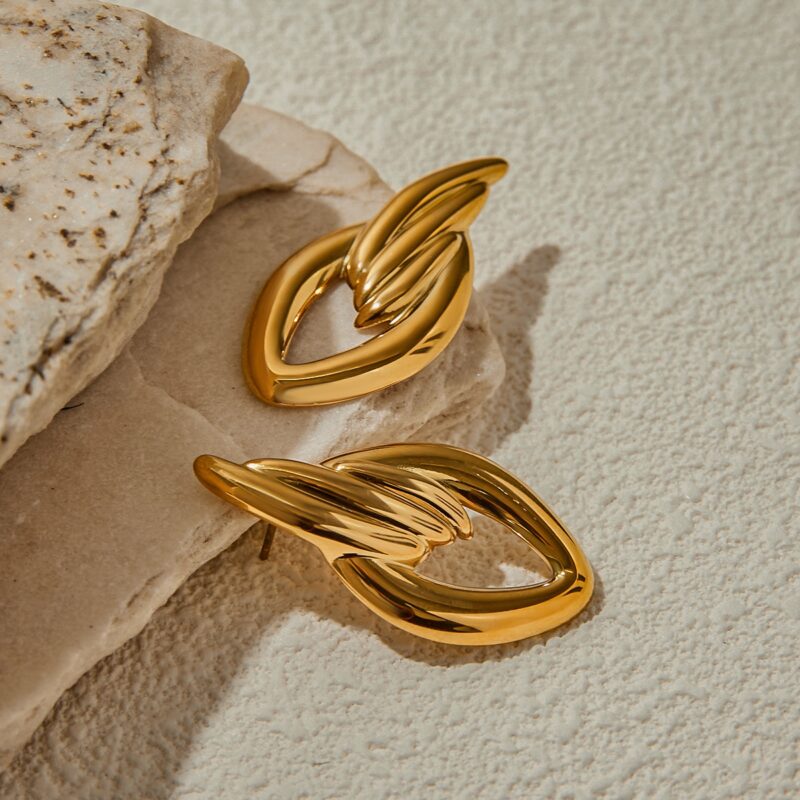 18K Gold Stainless Steel Simple Smooth Surface Stud Earrings - Image 3