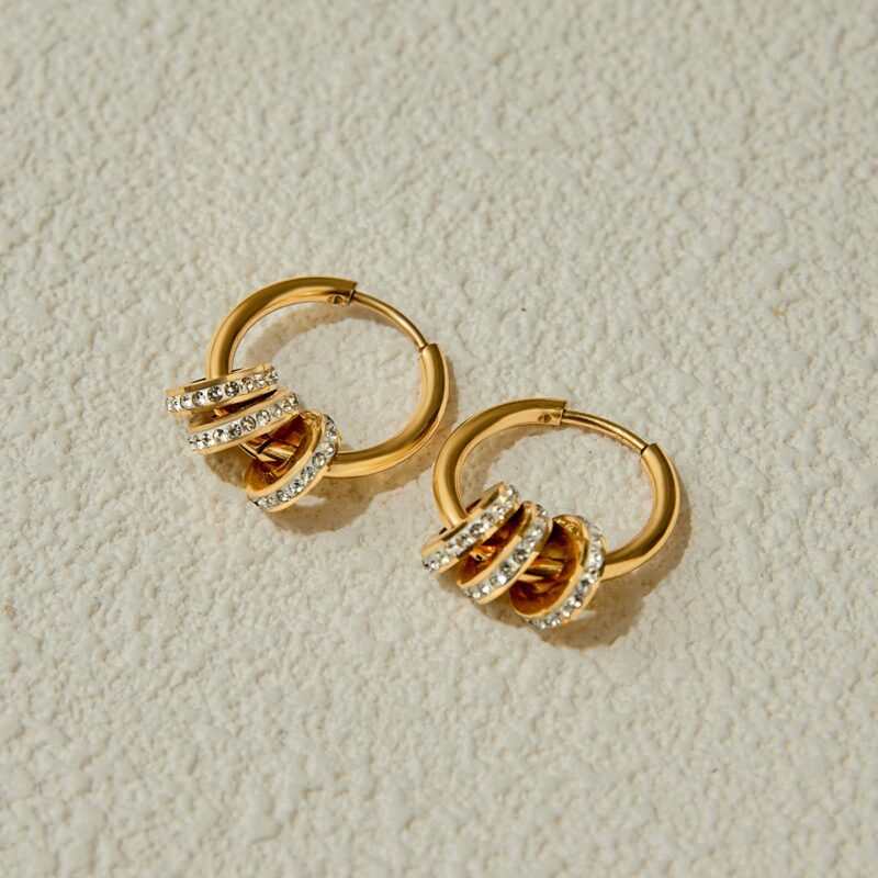 J&D Tarnish Free 18k PVD Gold Plated Stainless Steel Hypoallergenic Classic Rhinestone Hoop Earrings - Image 6