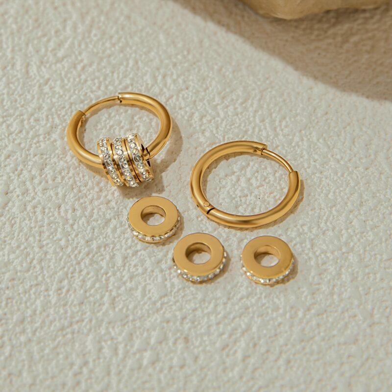 J&D Tarnish Free 18k PVD Gold Plated Stainless Steel Hypoallergenic Classic Rhinestone Hoop Earrings - Image 7