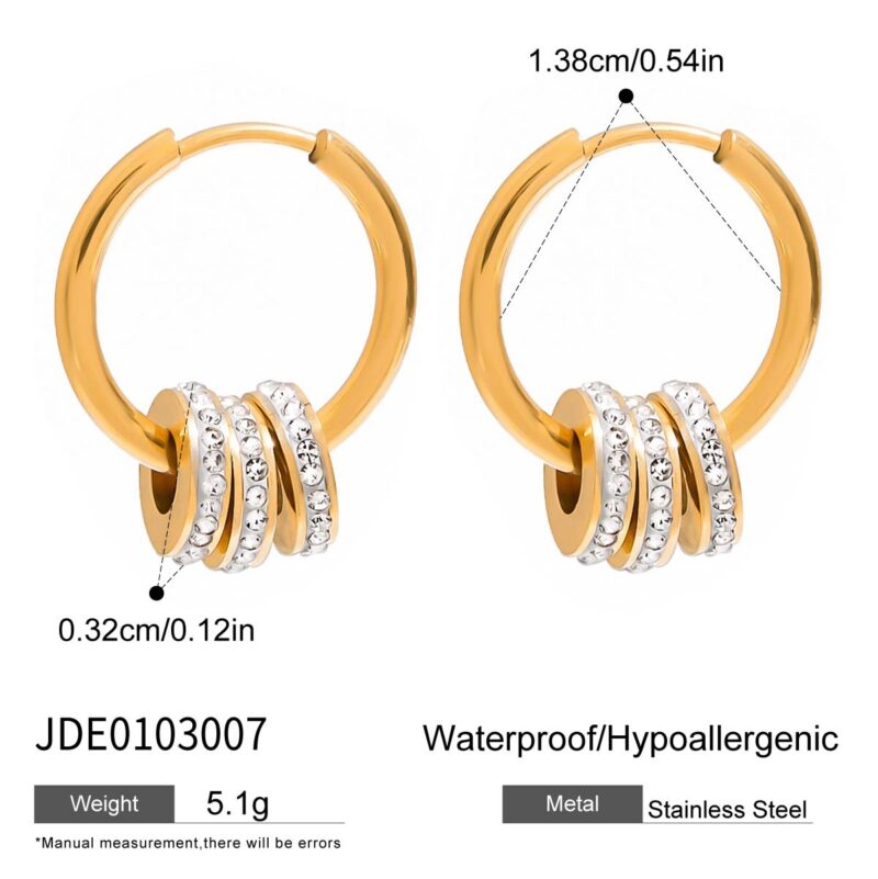 J&D Tarnish Free 18k PVD Gold Plated Stainless Steel Hypoallergenic Classic Rhinestone Hoop Earrings - Image 5