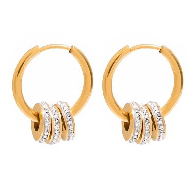 J&D Tarnish Free 18k PVD Gold Plated Stainless Steel Hypoallergenic Classic Rhinestone Hoop Earrings