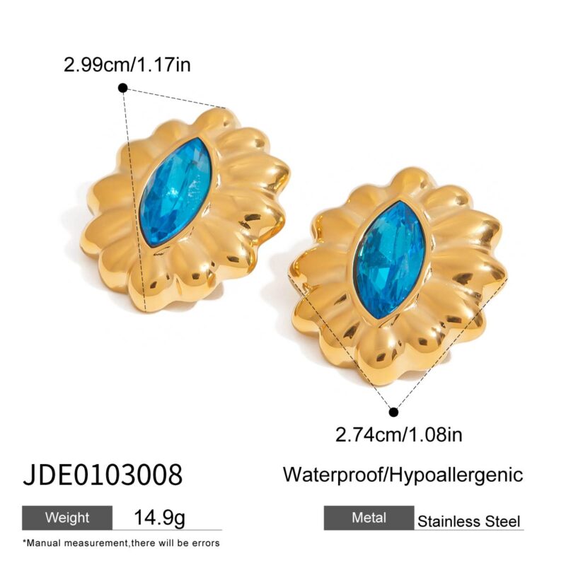 18K Gold Stainless Steel Blue Zircon Flower Earrings for Women Sweet & Cool Style - Image 6