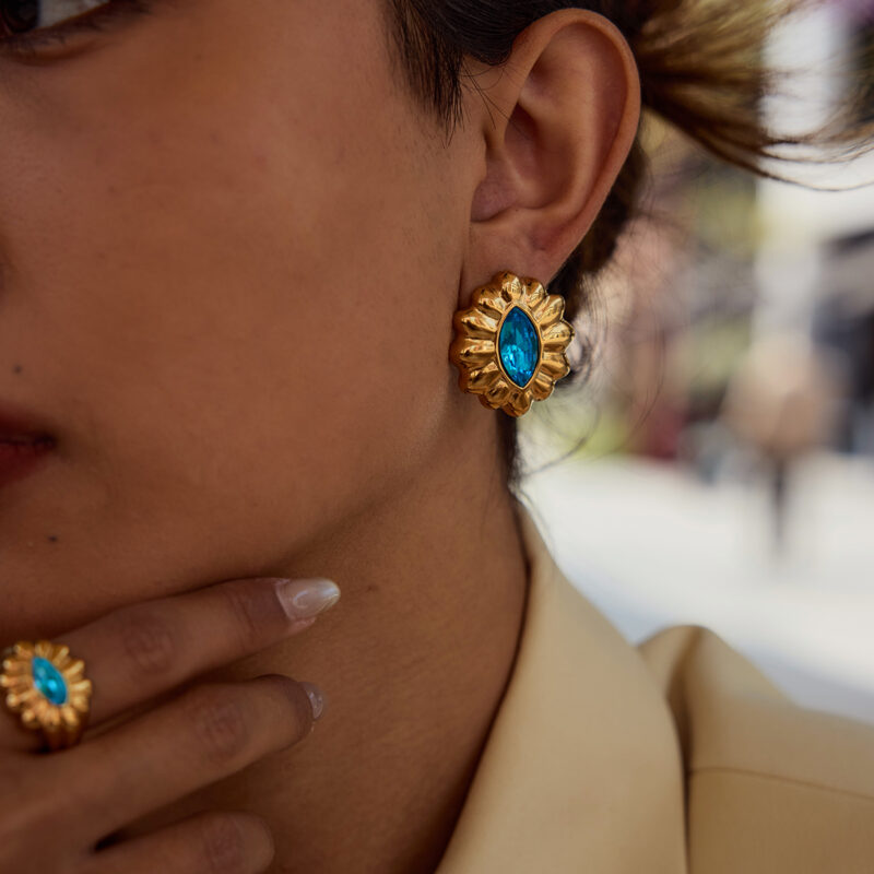 18K Gold Stainless Steel Blue Zircon Flower Earrings for Women Sweet & Cool Style - Image 4