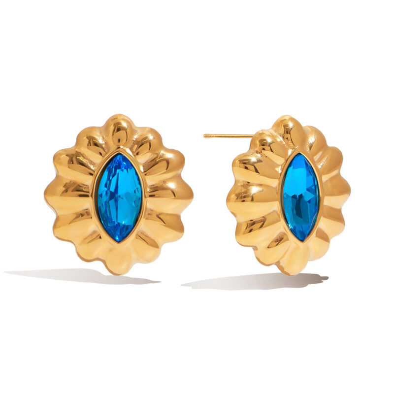 18K Gold Stainless Steel Blue Zircon Flower Earrings for Women Sweet & Cool Style - Image 2