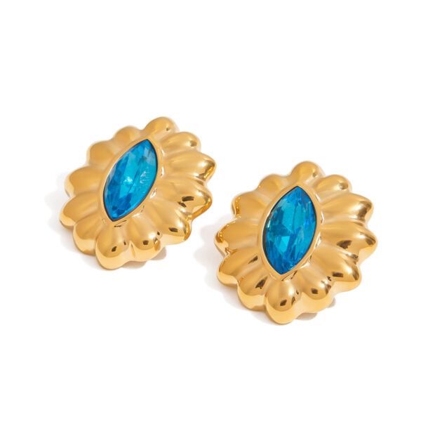 18K Gold Stainless Steel Blue Zircon Flower Earrings for Women Sweet & Cool Style