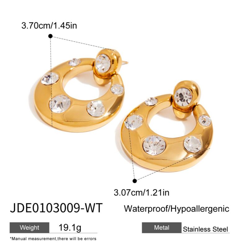 Sweet Cool Door Handle Earrings for Women, 18K Gold Stainless Steel with White Zircon, Trendy Geometric Dangle Jewelry (1 Pair) - Image 6