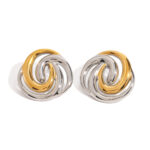 Modern minimalist 18k PVD gold stainless steel gold mix silver color   hollow retro irregular line earring