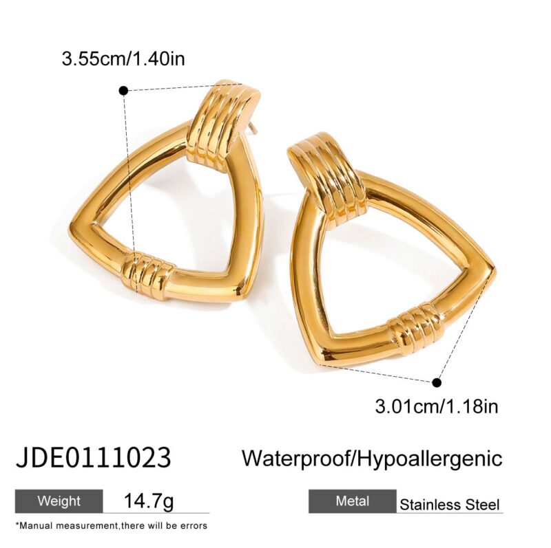 Retro fashion 18k gold stainless steel rib geometric earrings earrings - Image 5
