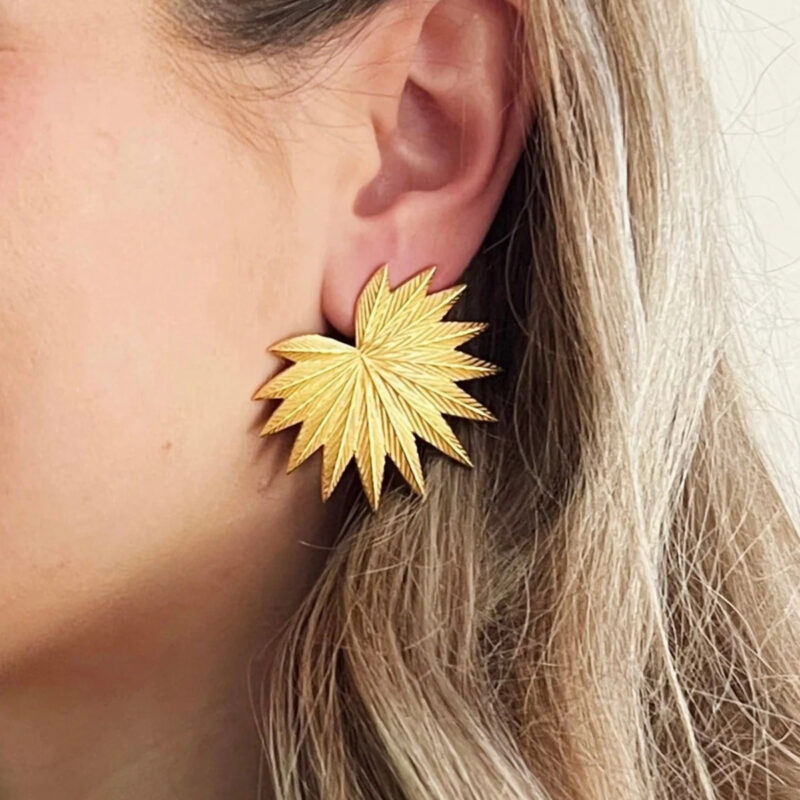 18k gold stainless steel personalized retro high sense maple leaf design earrings - Image 5