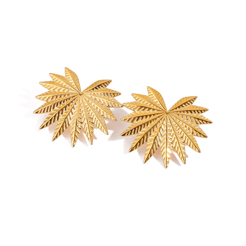 18k gold stainless steel personalized retro high sense maple leaf design earrings