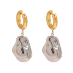 J&D Modern Minimalist 18K Gold Stainless Steel Two Tone Simple Special-shaped Steel Bead Pendant Earrings