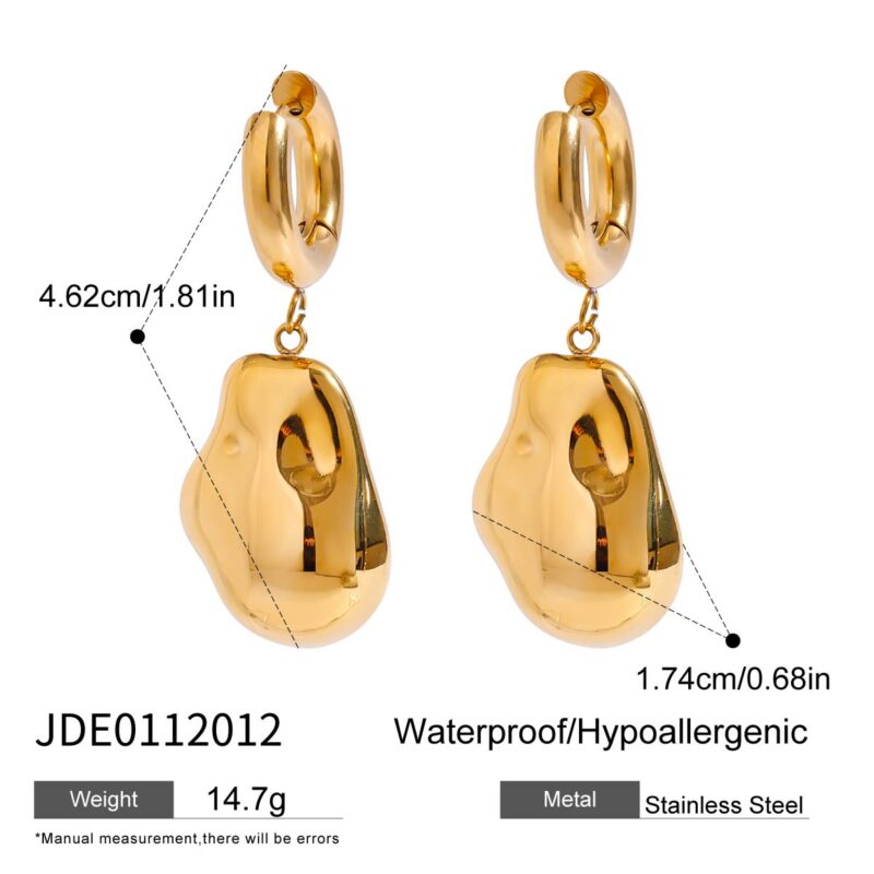 J&D Modern Minimalist 18K Gold Stainless Steel Two Tone Simple Special-shaped Steel Bead Pendant Earrings - Image 2