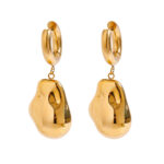 J&D Modern Minimalist 18K Gold Stainless Steel Two Tone Simple Special-shaped Steel Bead Pendant Earrings