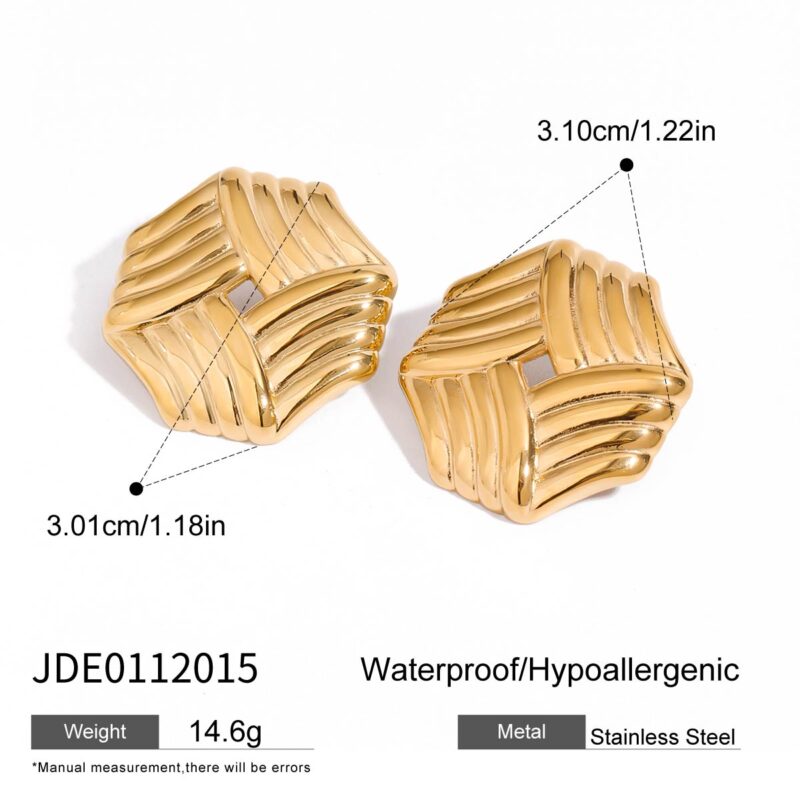 Ladies modern minimalist 18k gold stainless steel rib geometric hollow earrings - Image 6