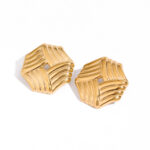 Ladies modern minimalist 18k gold stainless steel rib geometric hollow earrings