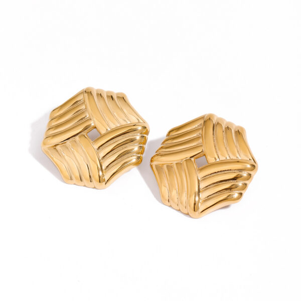 Ladies modern minimalist 18k gold stainless steel rib geometric hollow earrings