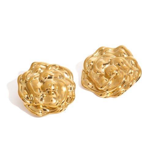 Ladies-Modern minimalist  18K gold stainless steel flower earrings