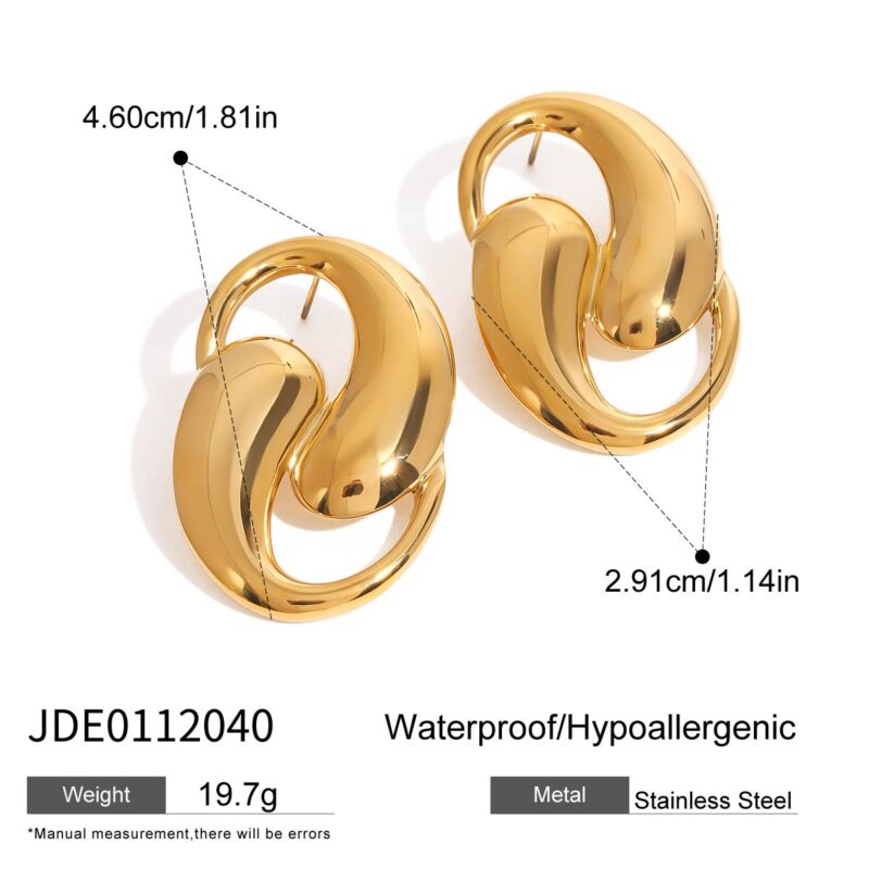 Minimalist  18K gold stainless steel chubby irregular earrings - Image 7