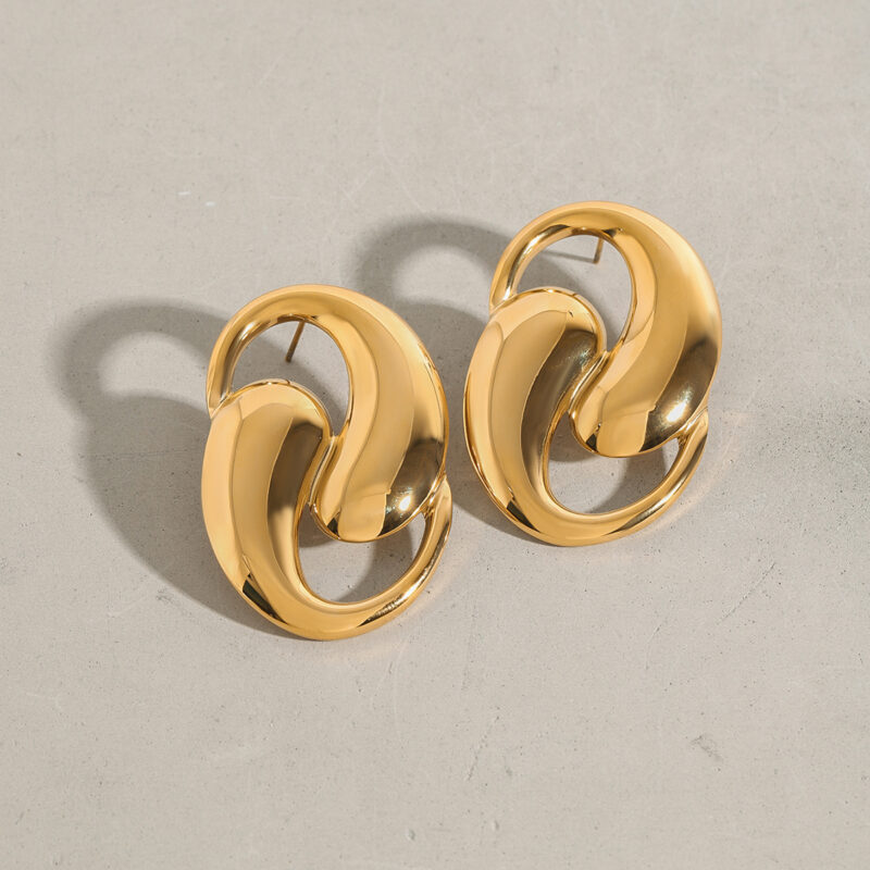 Minimalist  18K gold stainless steel chubby irregular earrings - Image 3