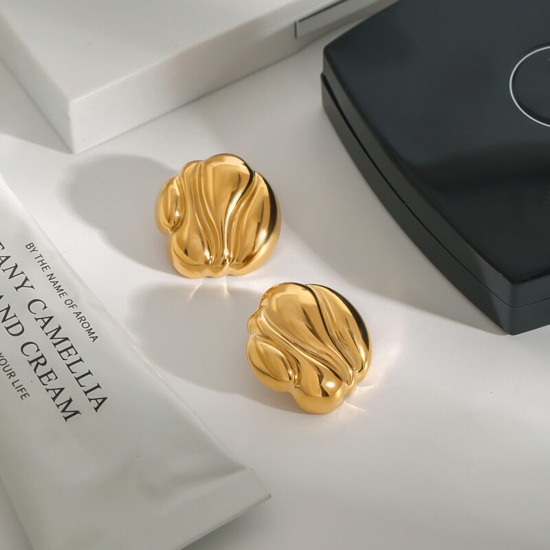 Minimalist /18K gold stainless steel/chubby irregular grain earrings - Image 5