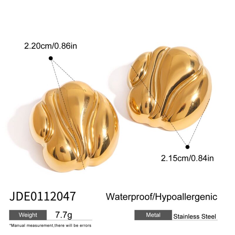 Minimalist /18K gold stainless steel/chubby irregular grain earrings - Image 6