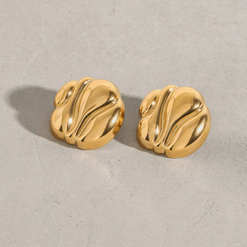 Minimalist /18K gold stainless steel/chubby irregular grain earrings - Image 2