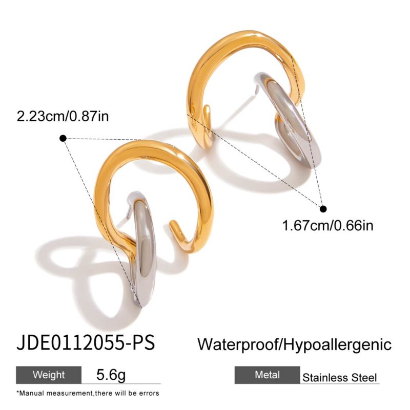 J&D Modern Minimalist 18K Gold Stainless Steel Earrings Fashion Two Tone Color Irregular Line Earrings - Image 4