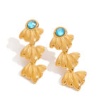 J&D Niche Designer 18K Gold Stainless Steel Women Blue Transparent Glass Glossy Petal Earrings