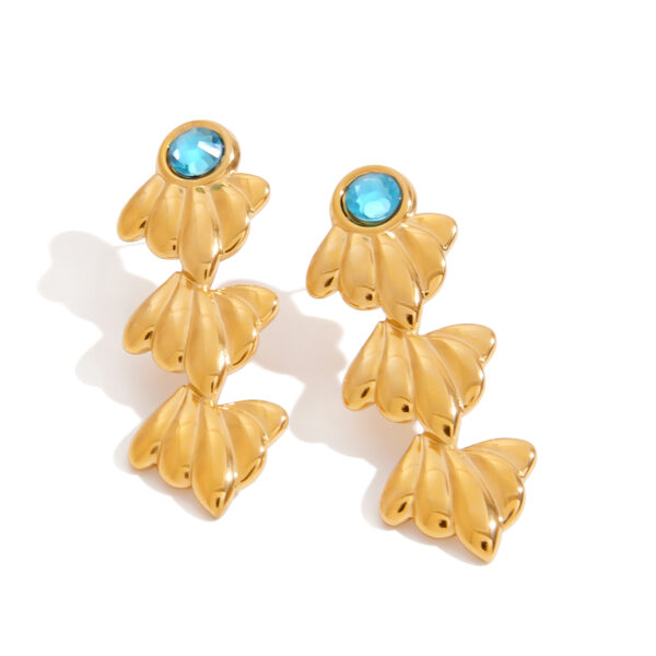 J&D Niche Designer 18K Gold Stainless Steel Women Blue Transparent Glass Glossy Petal Earrings