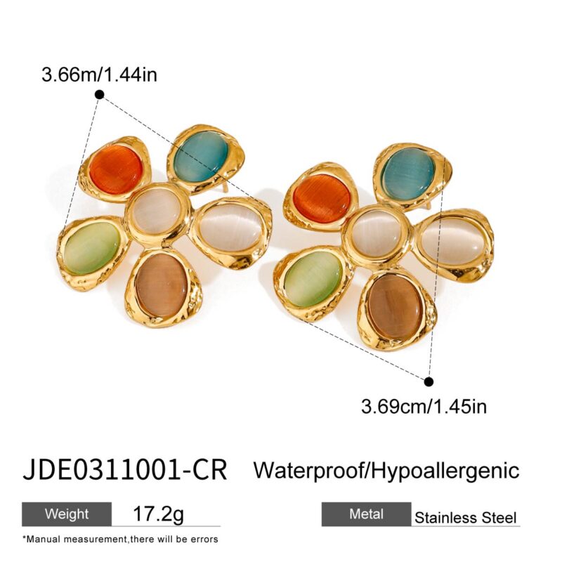 18K Gold Stainless Steel Sweet and Romantic High-End Imitation Shell Beads Hammer Pattern Flower Adjustable Ring - Image 2
