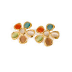 18K Gold Stainless Steel Sweet and Romantic High-End Imitation Shell Beads Hammer Pattern Flower Adjustable Ring