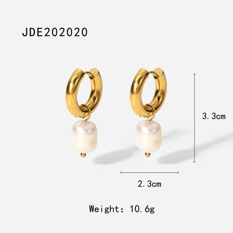 New Trend Geometric Stainless Steel CC Shape Pearl Hoop Earrings Geometric 18K Gold Plated Pearl Hoop Earring for Women - Image 6