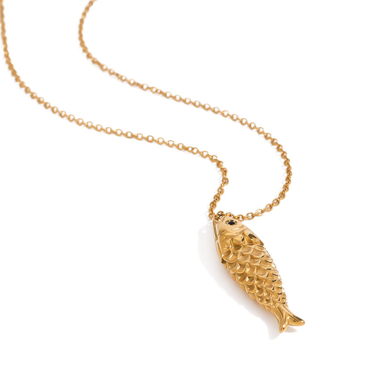 18k PVD gold stainless steel black diamond  pendant necklace - Image 2