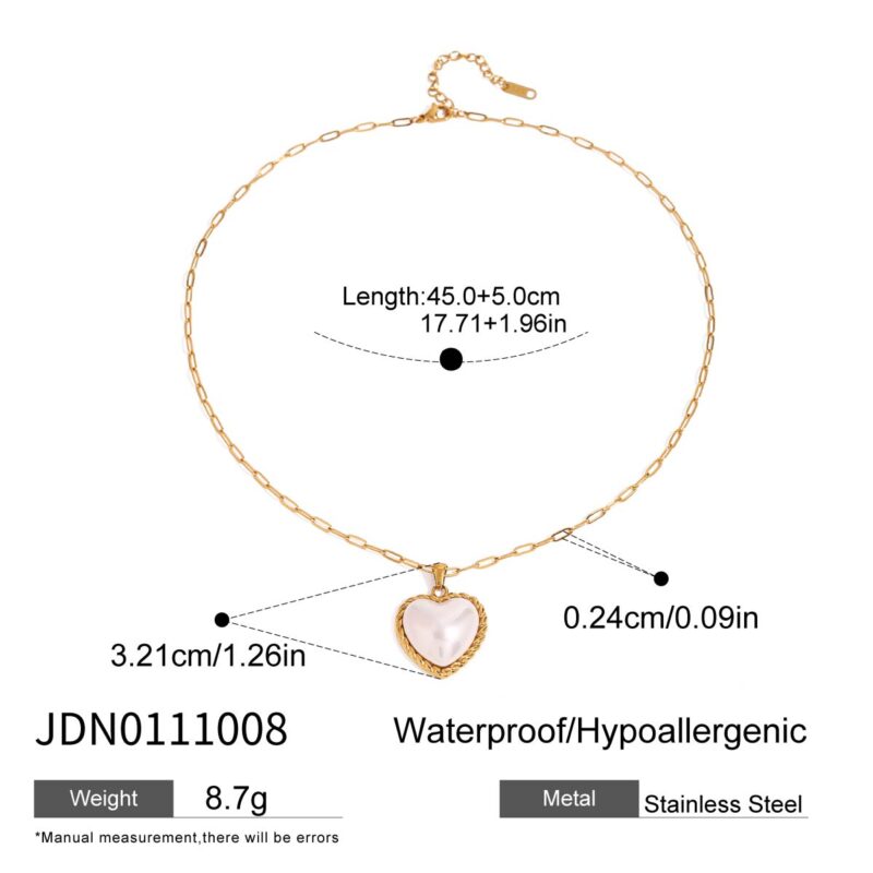 Ladies modern minimalist 18k gold stainless steel acrylic shell love pendant necklace - Image 5