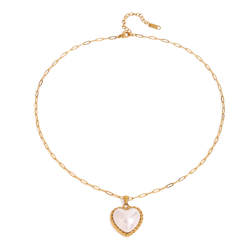 Ladies modern minimalist 18k gold stainless steel acrylic shell love pendant necklace