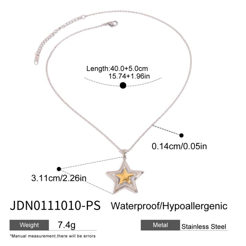 18k gold  PVD stainless steel gold  and silver color smooth star necklace - Image 5