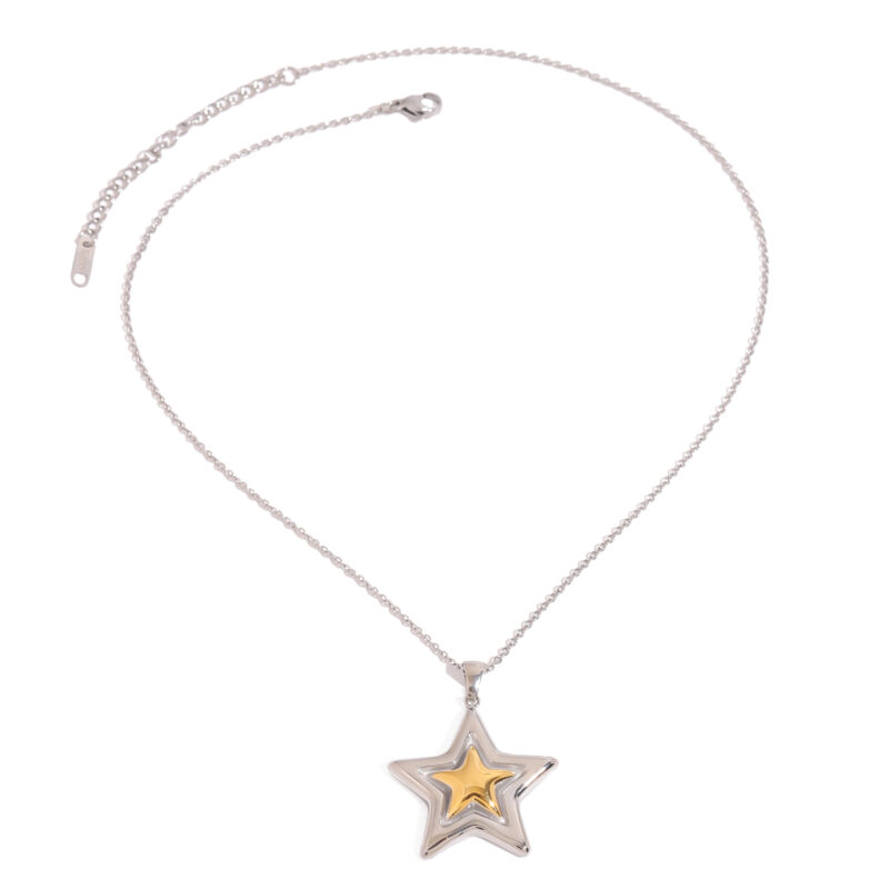 18k gold  PVD stainless steel gold  and silver color smooth star necklace