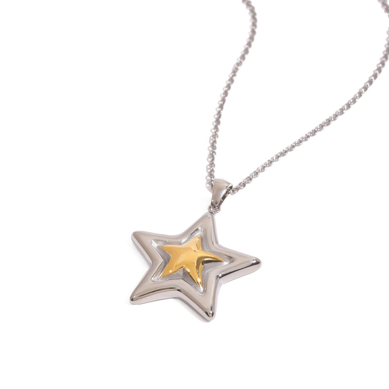 18k gold  PVD stainless steel gold  and silver color smooth star necklace - Image 2