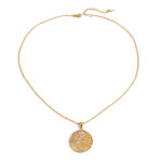 Classic style 18K gold stainless steel+white diamond round pendant necklace with diamond sun, moon and stars