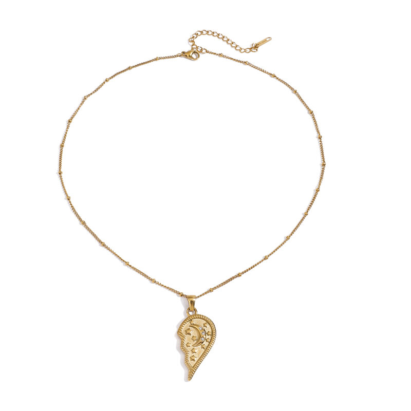 Ladies luxury retro 18K gold stainless steel white diamond diamond moon star half love clip bead chain necklace
