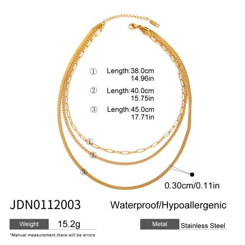 Ladies classic style 18K gold stainless steel cross chain multi-layer three layers necklace - Image 5