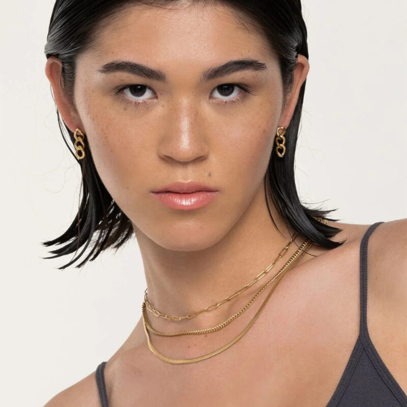 Ladies classic style 18K gold stainless steel cross chain multi-layer three layers necklace - Image 4