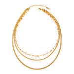 Ladies classic style 18K gold stainless steel cross chain multi-layer three layers necklace