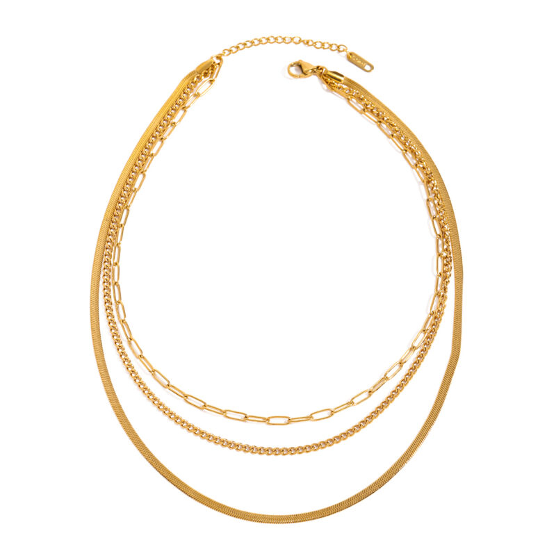 Ladies classic style 18K gold stainless steel cross chain multi-layer three layers necklace