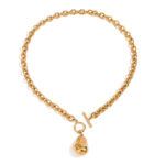 New Trendy 18K Gold PVD Chunky Cable Chain Nugget Irregular Charm Pendant OT Lobster Claw Necklace