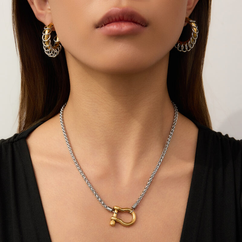 J&D 18K Stainless Steel Hypoallergenic Tarnish Free Classic Style Keel Chain Steel Chain Gold Buckle Necklace - Image 2