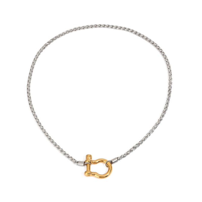 J&D 18K Stainless Steel Hypoallergenic Tarnish Free Classic Style Keel Chain Steel Chain Gold Buckle Necklace