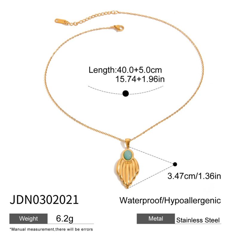 J&D Designer Women Niche Earrings 18K Gold Stainless Steel Blue Stone Glossy Leaf Pendant Necklaces - Image 6